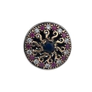 Round Sterling Silver Vermeil Ring & Glass Multicolor Size 8